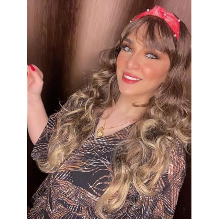 DILLARDS Long Wavy Ombre Wig, Blonde Brown Hair With Bangs, Heat Resistant Synthetic Curls - Image 5